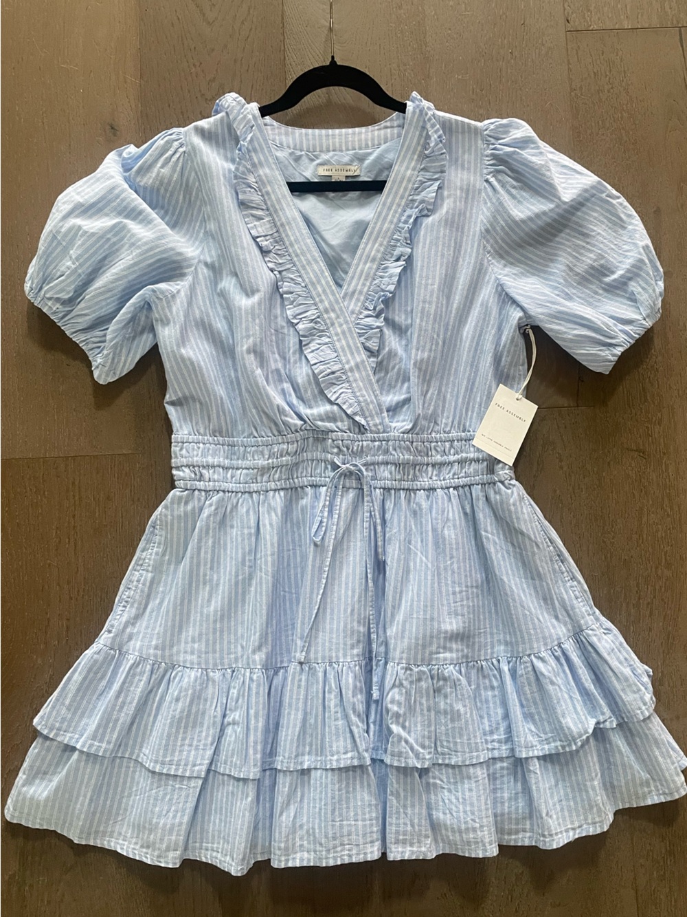 Light Blue Striped Ruffle Peplum Dress - Feminine V-Neck